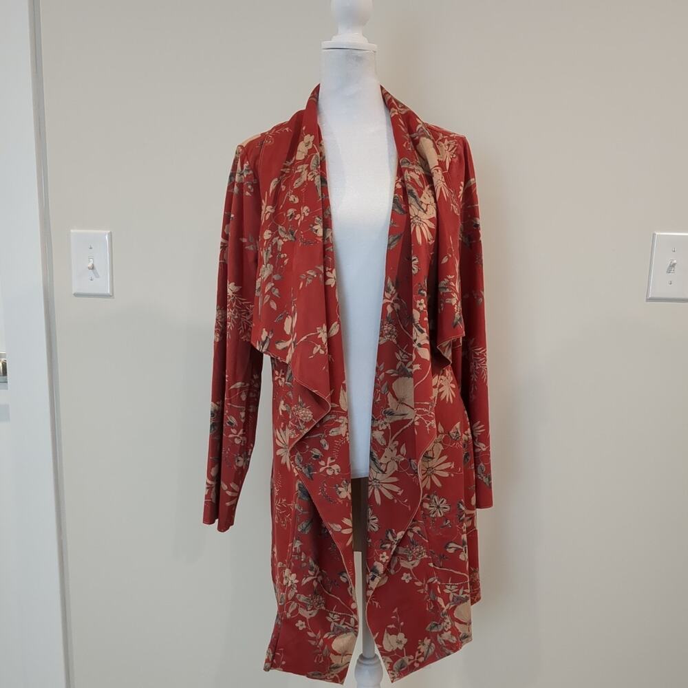 Solitaire Cardigan Jacket Womens XL Butterfly Floral Waterfall Open Faux Suede
